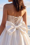 Strapless Corset Beaded A Line Mini White Dress with Rhinestones