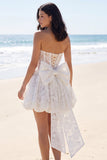 Strapless Floral Corset A Line Mini White Dress