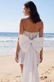 Sparkly Strapless Corset Bodycon Mini White Dress with Bow