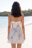 Strapless Floral Cut Out A Line Ruched Mini White Dress