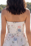 Strapless Floral Cut Out A Line Ruched Mini White Dress