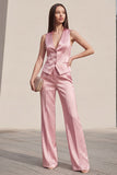 Pink Satin 2 Piece Sleeveless Single Breasted Women's Suits