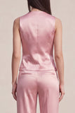 Pink Satin 2 Piece Sleeveless Single Breasted Women's Suits