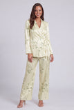 2 Piece Notched Lapel Light Green Satin Printed Women's Suits
