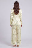 2 Piece Notched Lapel Light Green Satin Printed Women's Suits