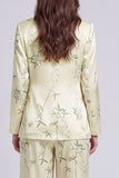 2 Piece Notched Lapel Light Green Satin Printed Women's Suits
