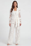 Floral Long Sleeve Notched Lapel 2 Piece Ivory Women's Suits