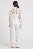 Floral Long Sleeve Notched Lapel 2 Piece Ivory Women's Suits