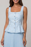 2 Piece Sky Blue Pleated A Line Ruffled Midi Work Dress
