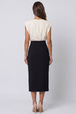 Colorblock Ivory and Black Bodycon Midi Work Dress with Slit