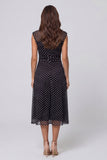 Black and White Polka Dot Sleeveless A Line Midi Work Dress