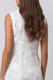 Shawl Lapel Ivory Floral Bodycon Mini Work Dress with Ruffles