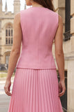 Pink 2 Piece A Line Pleated Midi Work Dress