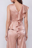 Dusty Rose 2 Piece Satin Ruffled Women's Suits