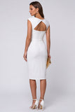 Ivory Cut Out Ruched Bodycon Midi Work Dress