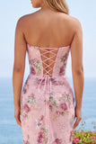 Floral Strapless Pink Sequin Corset Mini Homecoming Dress