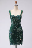Dark Green Sequin Bodycon Mini Homecoming Dress with Slit