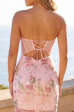 Strapless Corset Floral Pink Sequin Cut Out Homecoming Dress