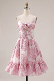 Pink 3D Flower Corset Cut Out A Line Homecoming Dress
