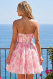 Floral Pink Strapless Corset A Line Homecoming Dress