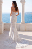 Sparkly Mermaid Halter Ruched Ivory Wedding Dress