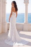 Halter Floral Mermaid Corset Backless Ivory Wedding Dress