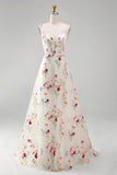 Floral A Line Ivory Embroidered V Neck Wedding Dress