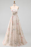 Strapless Printed Ruched A Line Ivory Maxi Wedding Dress
