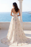 Strapless Printed Ruched A Line Ivory Maxi Wedding Dress
