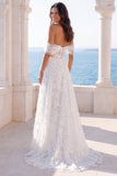 Off the Shoulder Corset Floral A Line Ivory Maxi Wedding Dress
