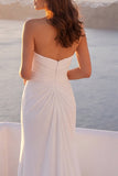 Strapless Ruched Mermaid Ivory Wedding Dress with Slit