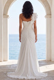 One Shoulder Ivory Ruched Ruffled Mermaid Wedding Dress