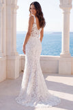 Floral Mermaid Ivory V Neck Maxi Wedding Dress