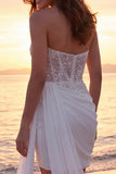 Sparkly Strapless Ivory Ruched Mini Wedding Dress with Streamer