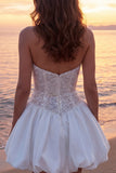 Strapless Sequin Corset A Line Mini White Dress