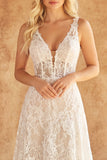 Ivory A Line Lace Corset V Neck Wedding Dress