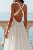 Ruched A Line Ivory Wedding Dress with Slit