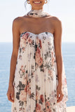 Ivory A Line Sweetheart Floral Wedding Guest Dress with Scarf