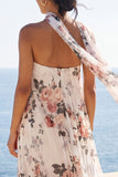 Ivory A Line Sweetheart Floral Wedding Guest Dress with Scarf