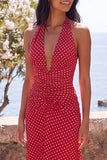 Halter Red White Polka Dot Mermaid Maxi Dress