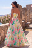 Strapless Daffodil Pink Floral A Line Maxi Dress