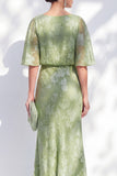 Sage Green Ruched Mermaid Mother of the Bride Dress with Half Sleeves