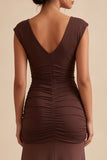 Brown Mermaid Ruched Chiffon V Neck Maxi Formal Dress