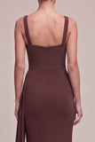 Mermaid Brown Ruched Chiffon Maxi Formal Dress with Side Cape
