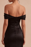 Off the Shoulder Mermaid Satin Black Formal Dress