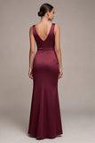 Mermaid Burgundy Corset Satin Maxi Formal Dress with Slit
