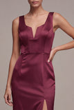 Mermaid Burgundy Corset Satin Maxi Formal Dress with Slit