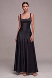 Square Neck Satin Purple A Line Maxi Formal Dress