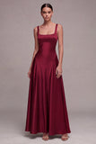 Square Neck Satin Purple A Line Maxi Formal Dress