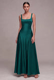 Square Neck Satin Purple A Line Maxi Formal Dress